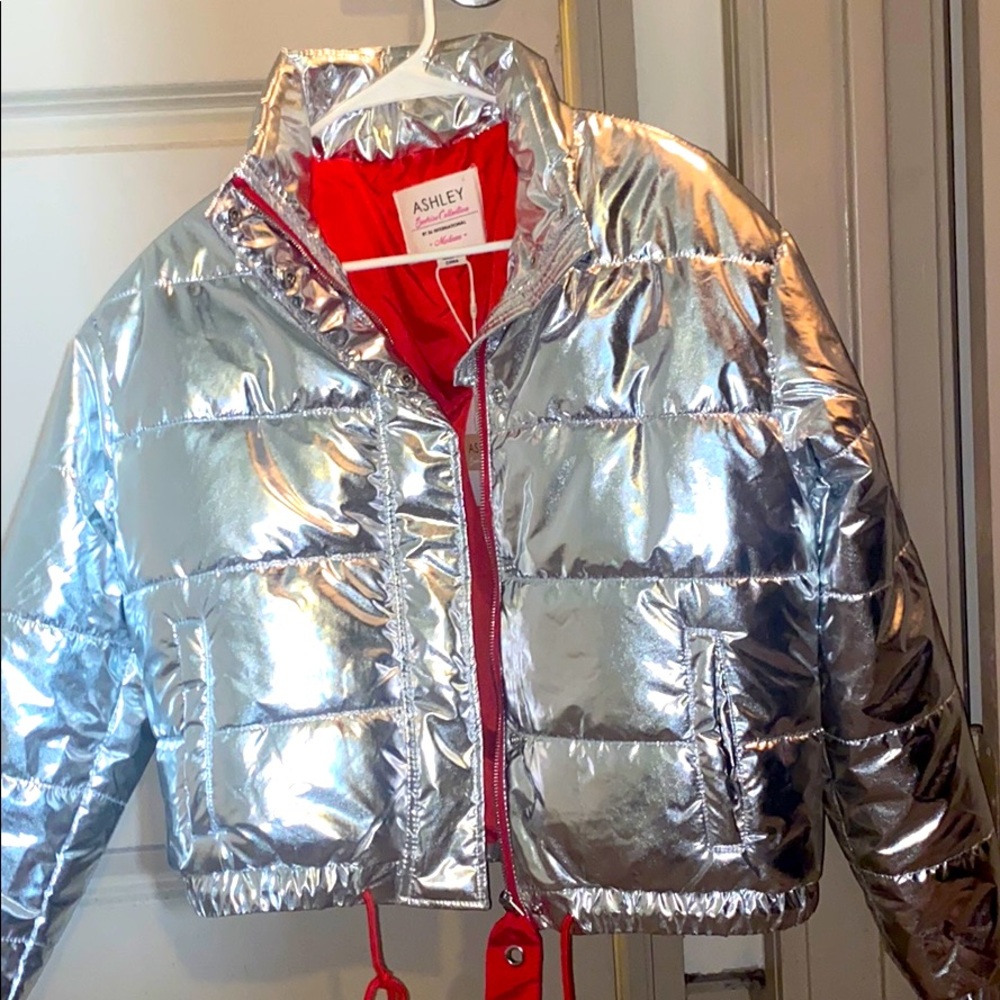 Brand New Metallic Silver Puffer coat